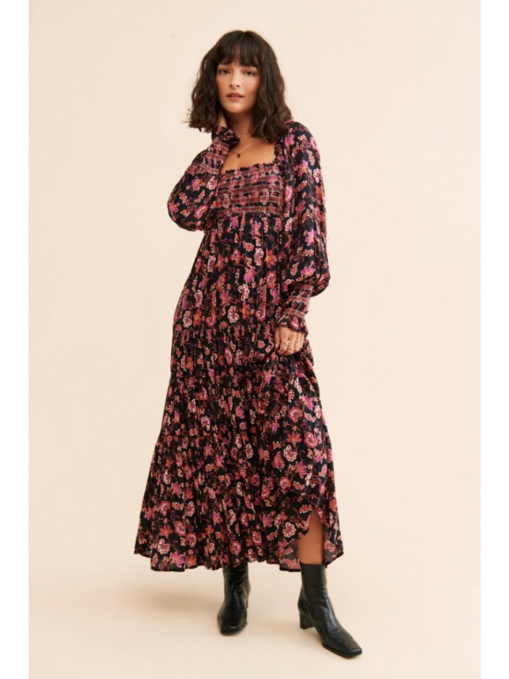 Free People Sweet Escape Maxi Dress in Black Motif Size Small Boho Retro Floral